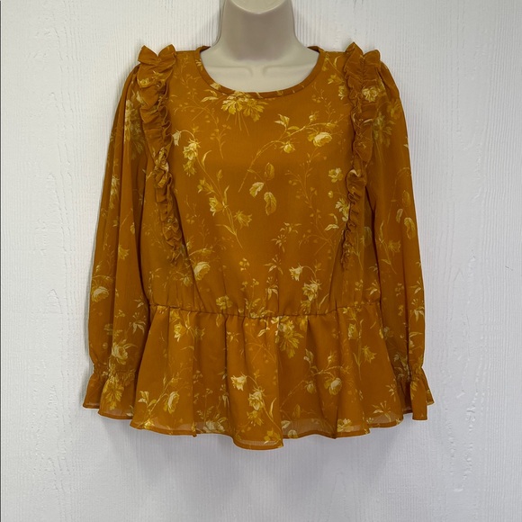 Madewell - Ruffle Shoulder Peplum Tonal Lined Botanical Blouse Size Medium - Picture 2 of 11